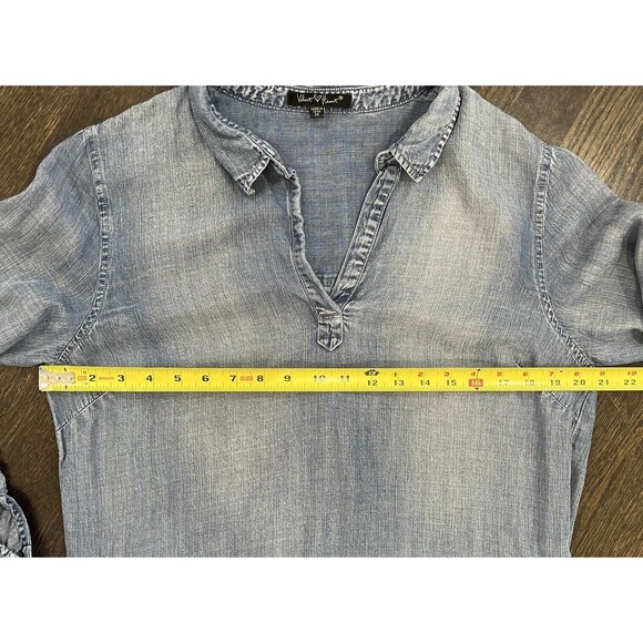 Velvet Heart Shirt Dress Women’s M Blue Chambray Tencel Roll Tab Sleeve Pockets - Picture 8 of 11